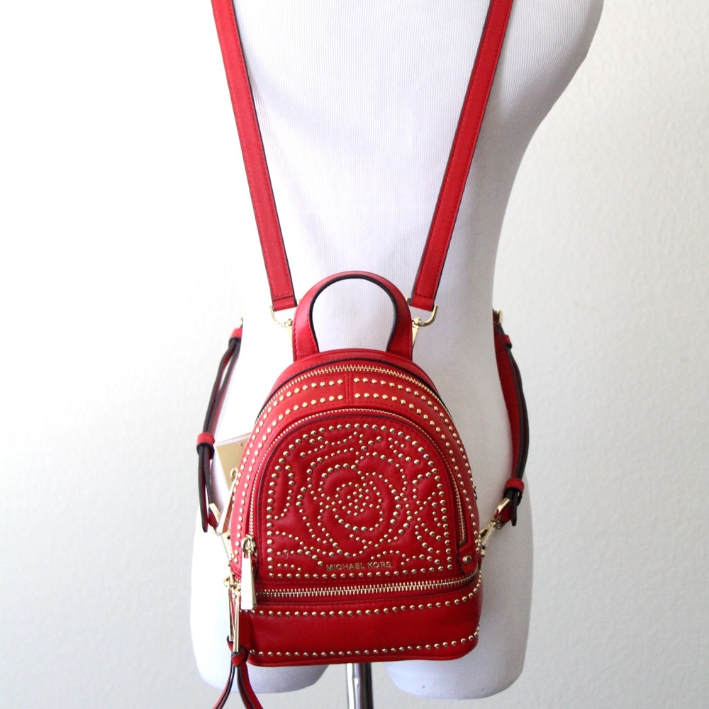 SOLD Michael Kors Rhea Mini Rose Studded Backpack - Red SOLD
